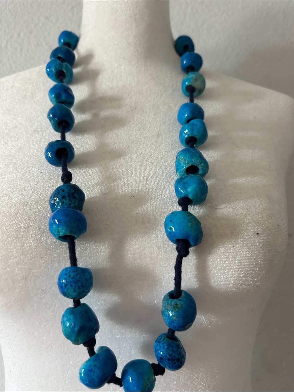 Bright Blue Ceramic Bead Necklace - Women Jewelry